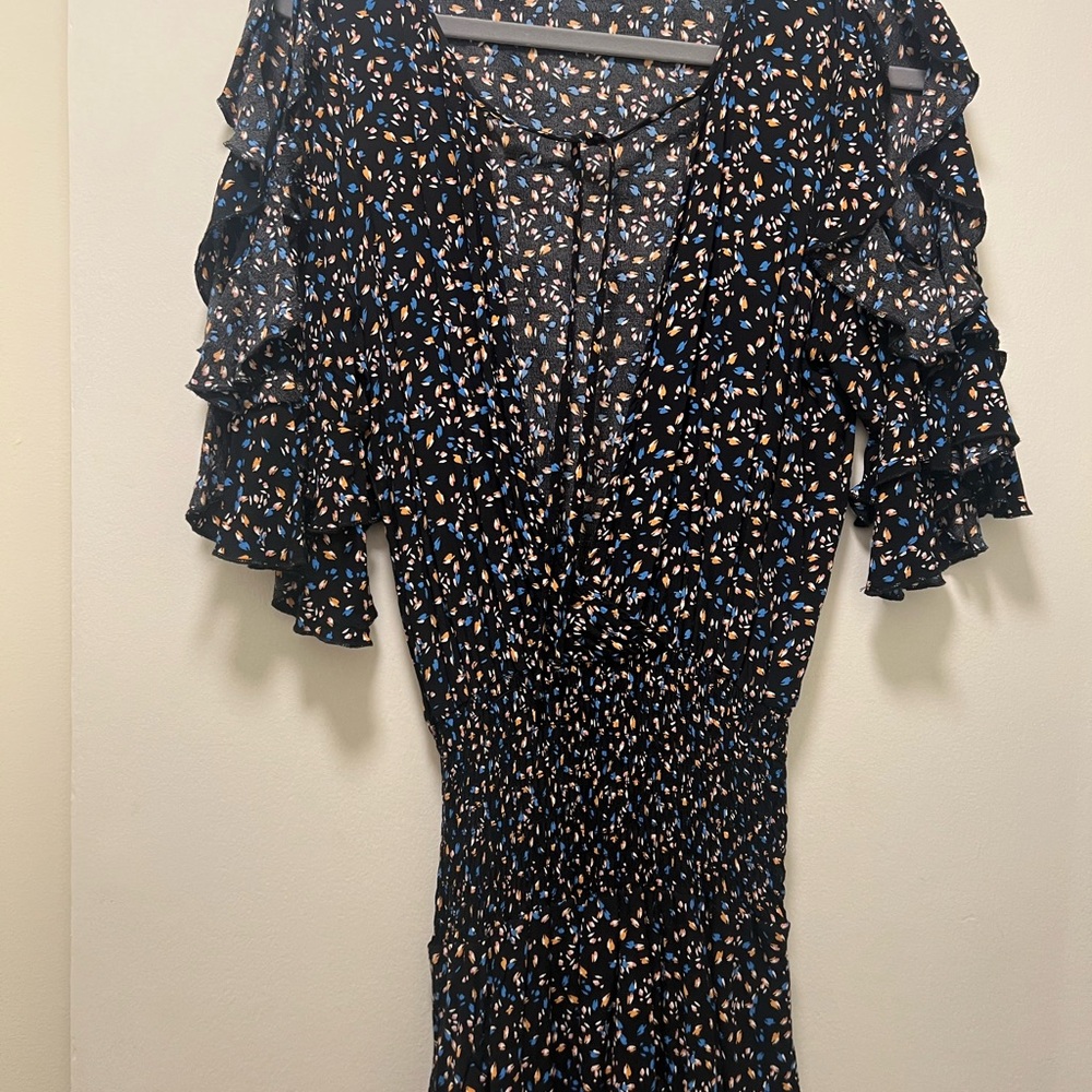 Olivaceous Black Patterned Ruffled Mini Dress - image 3